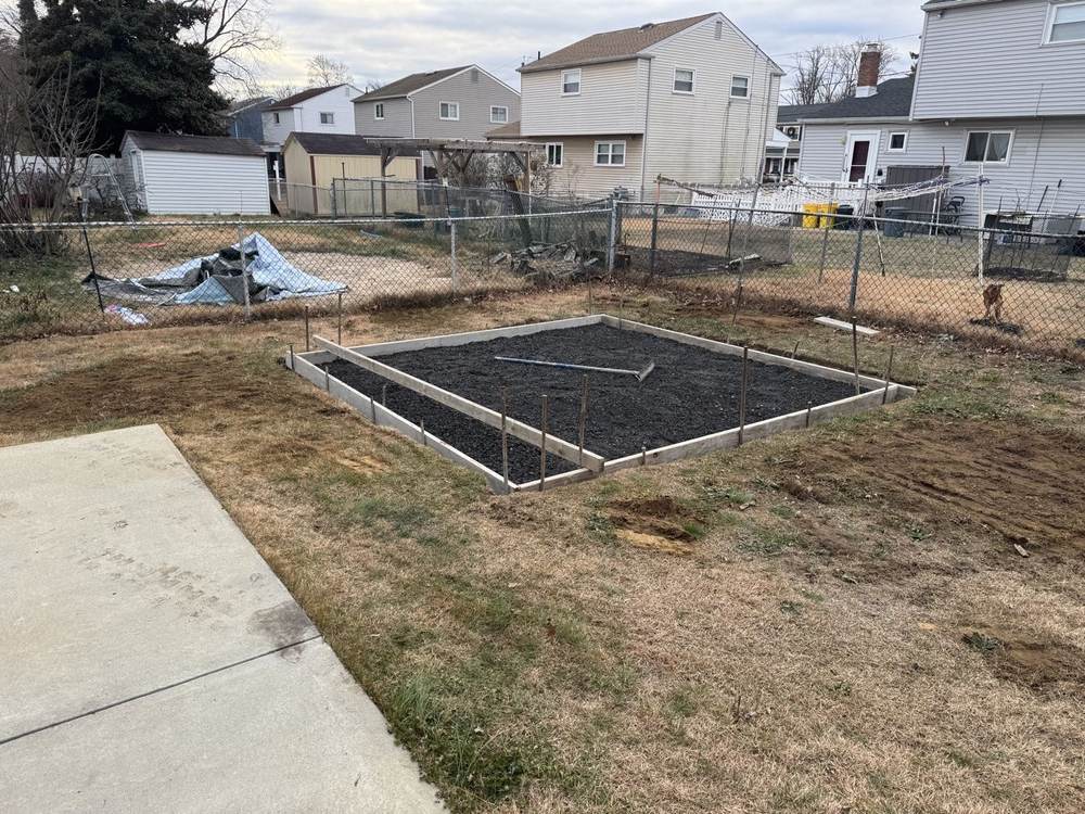 Concrete slab bed formed and stoned, ready for the pour, by South Jersey Construction Enterprise